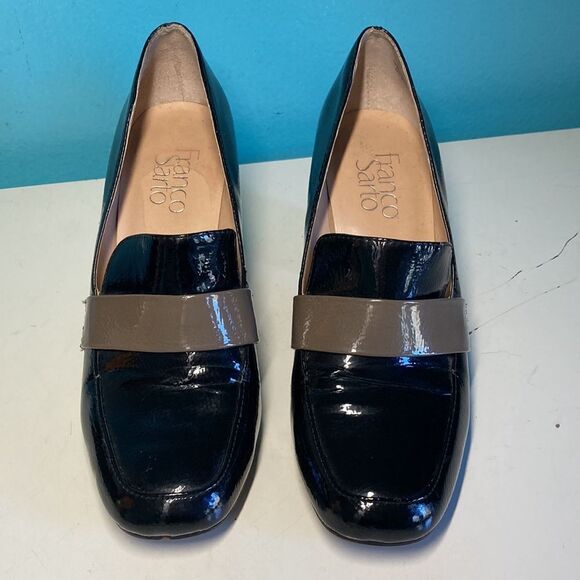 Franco Sarto Womens Heels Size 7 / 37 Black Patent Leather 3" Block Heel Shoes - Picture 5 of 15
